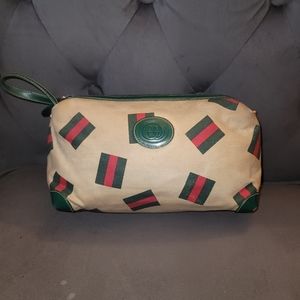 Gucci Tennis 1989 Sherry Web Striped Clutch Wristlet Crossbody Authentic Bag